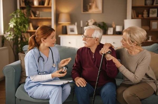 female home healthcare nurse sits 600w 2643443345